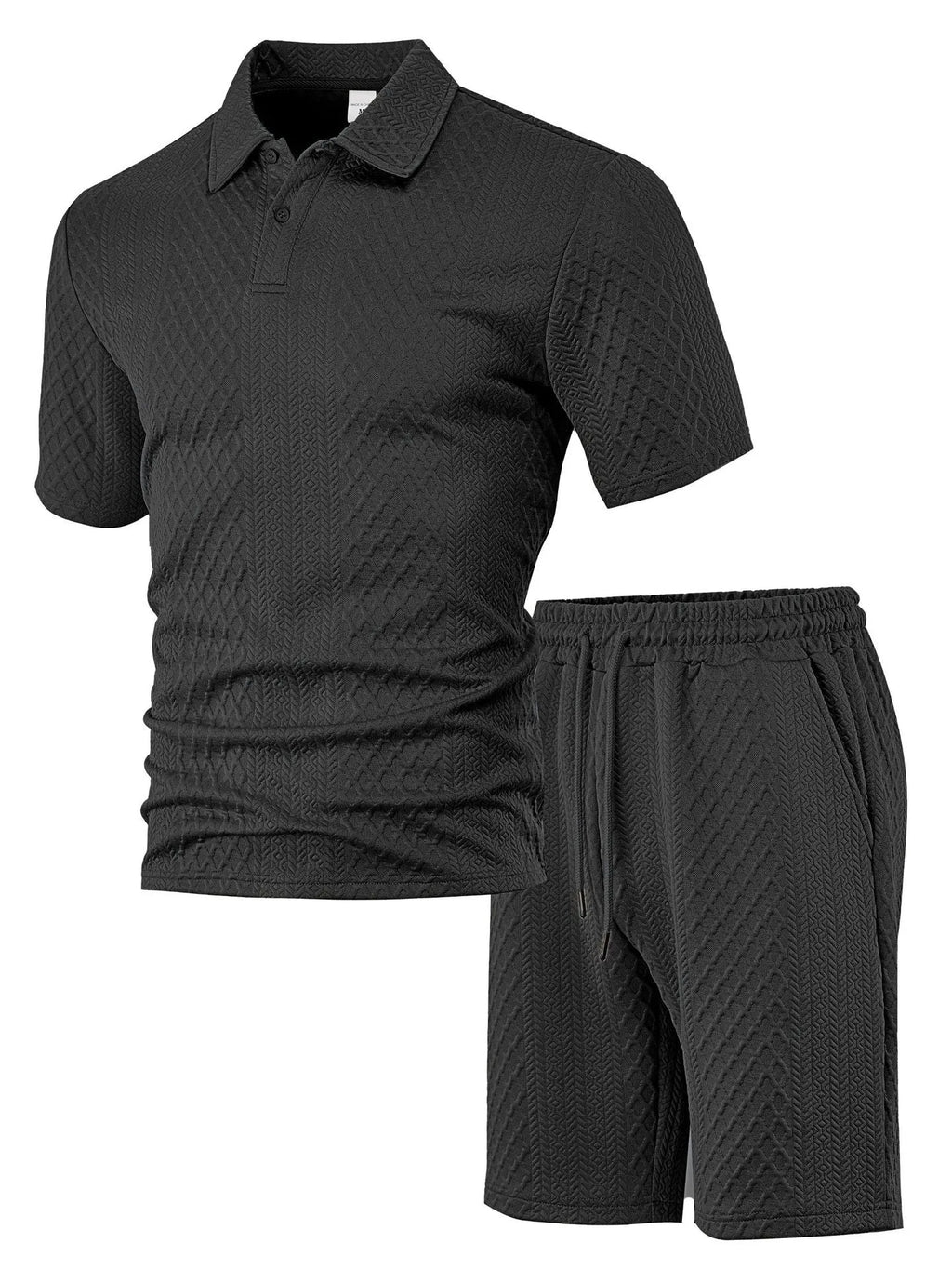 Men's patterned polyester casual short sleeve suit in multiple colours with polo shirt and trousers