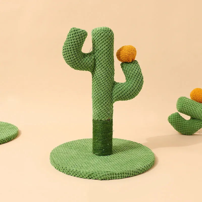 Cactus-shaped cat scratching post and climbing frame with cotton thread scratching surface