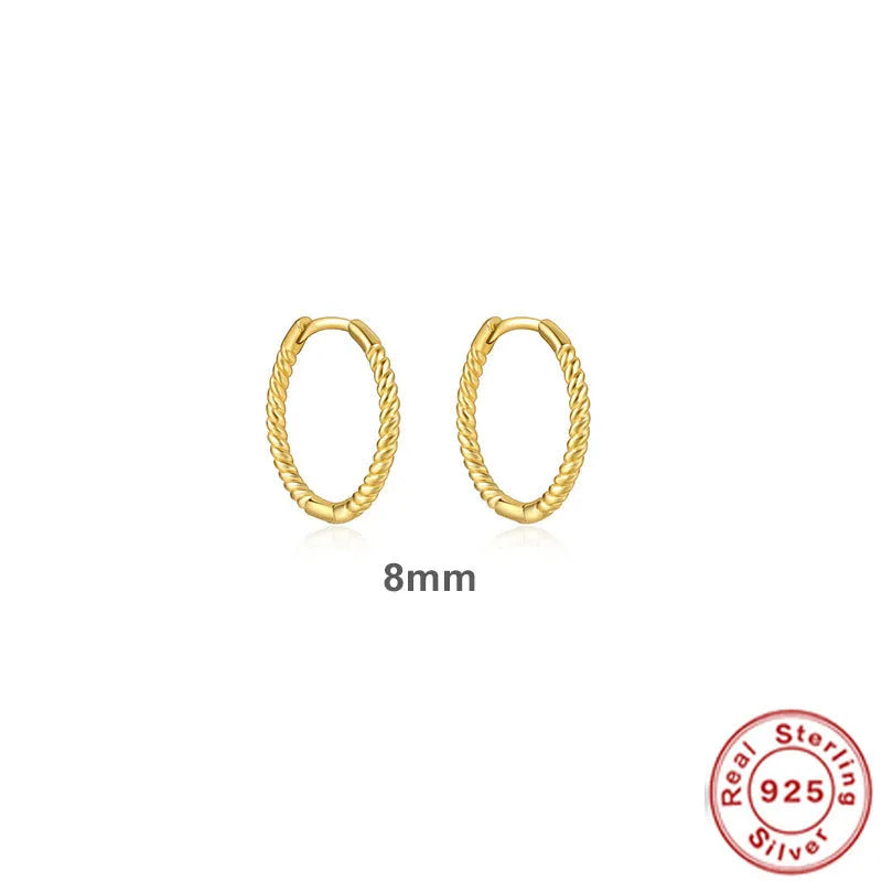 Sterling silver twisted hoop earrings with geometric round shape in gold electroplated finish
