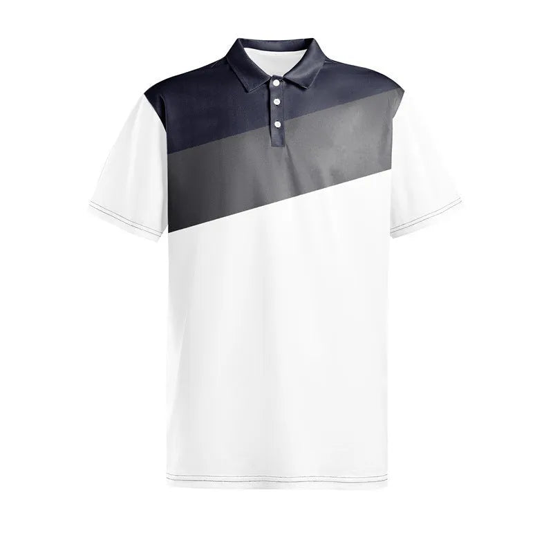 Men's digital print short sleeve T-shirt in polyester pearl cotton fabric showing colour pattern