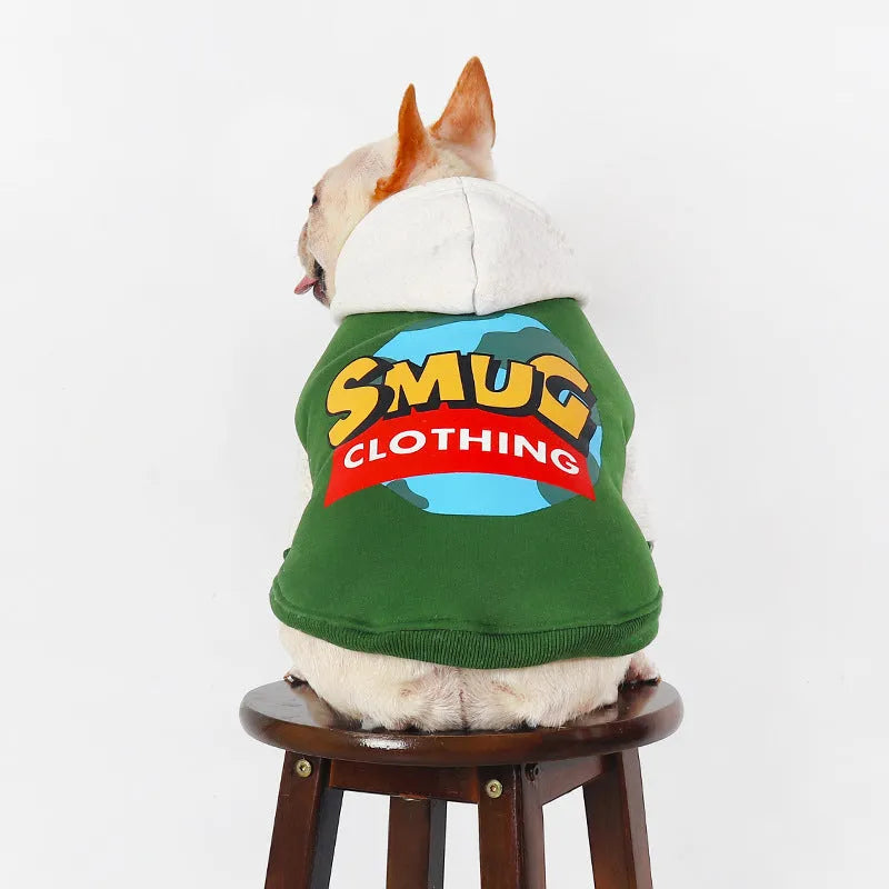 Green cotton pet clothing for dogs in autumn and winter seasons
