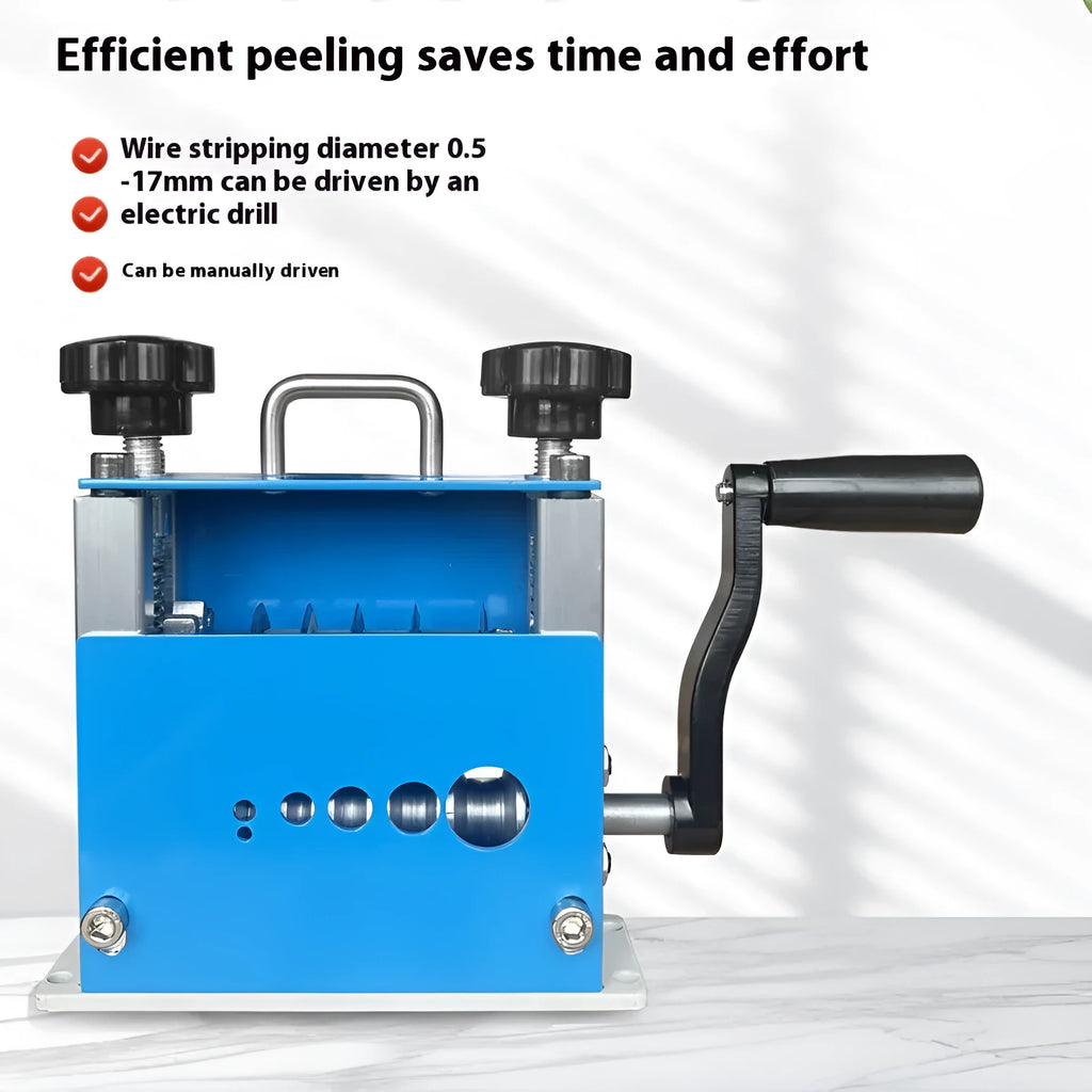 SD-017 manual wire stripping machine for 0.5-17mm cables on a workbench.