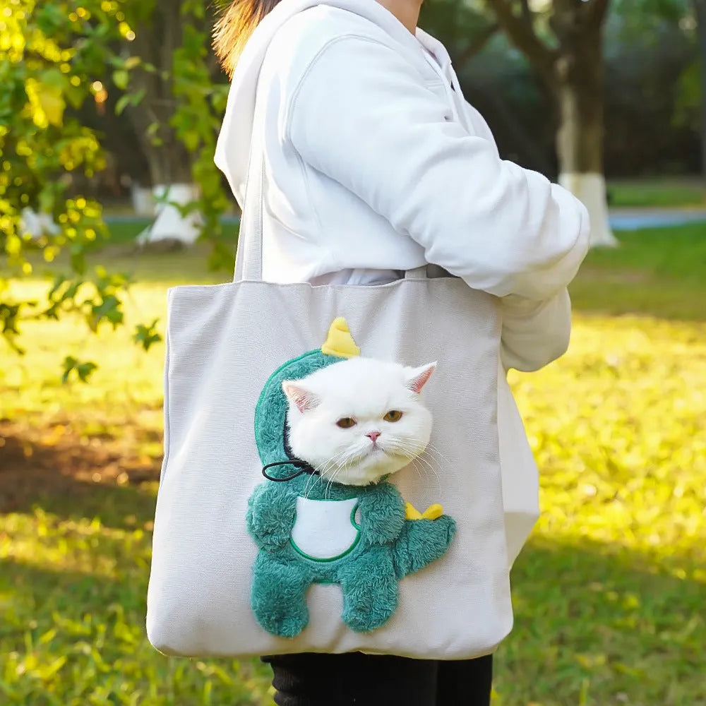 Canvas pet carrier backpack with cartoon pattern for cats and small dogs