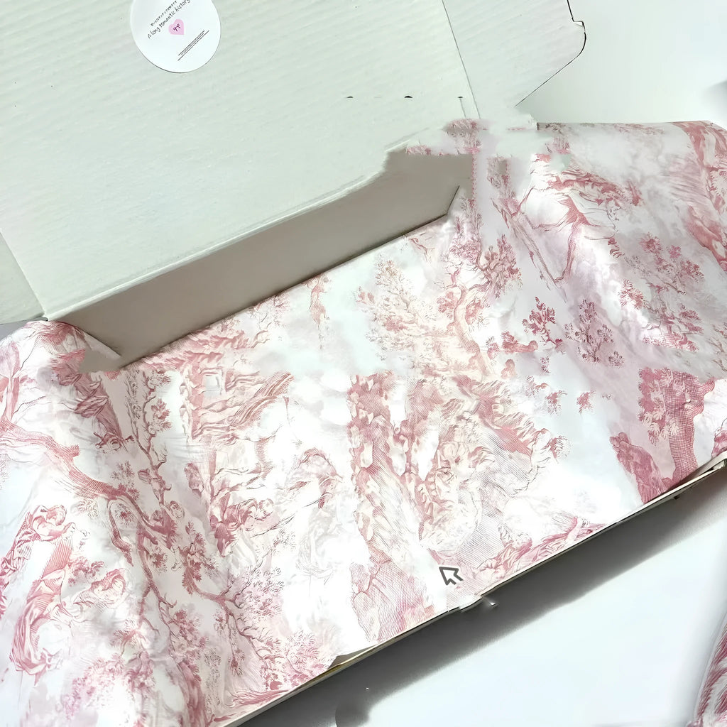 French romance decorative tissue paper sheet measuring 50x70cm in pink purple colour with retro style pattern