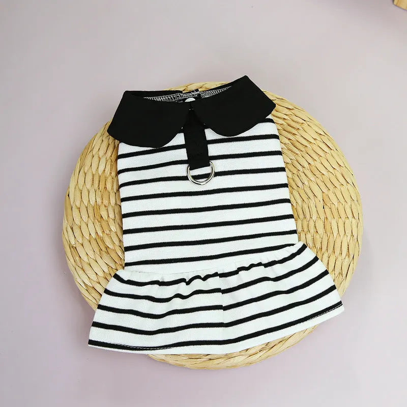 Striped cotton T-shirt and matching skirt pet clothing set for summer
