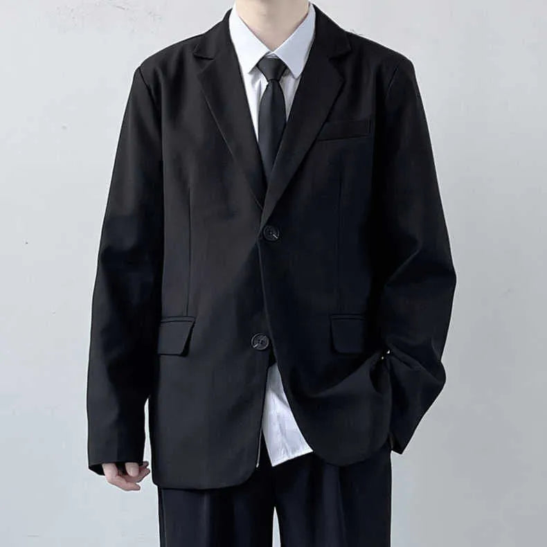 Plus size men's college style suit set with trousers, white shirt, and tie included