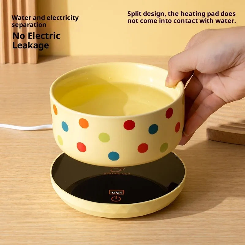 Ceramic cat bowl with USB heating mat, constant temperature water bowl for cats