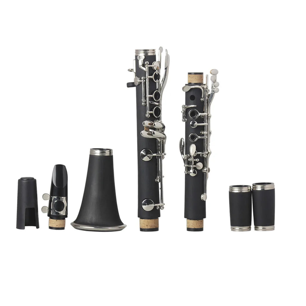 Black Bakelite clarinet with nickel-plated keys and hard protective case for beginner students