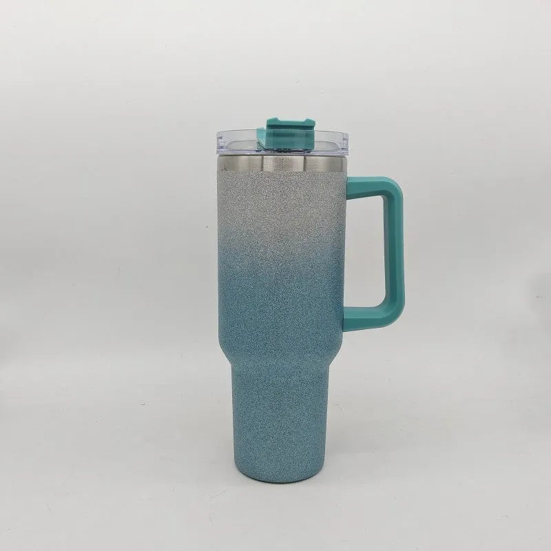 Large stainless steel vacuum insulation cup with double-layer construction in rainbow colour option