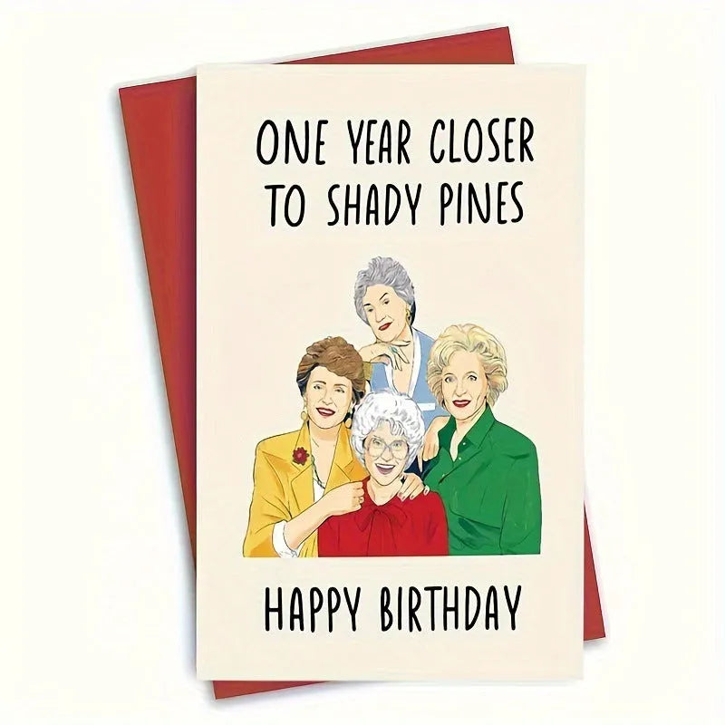 Simple printed paper birthday greeting card with a selection of coloured and kraft paper envelopes.