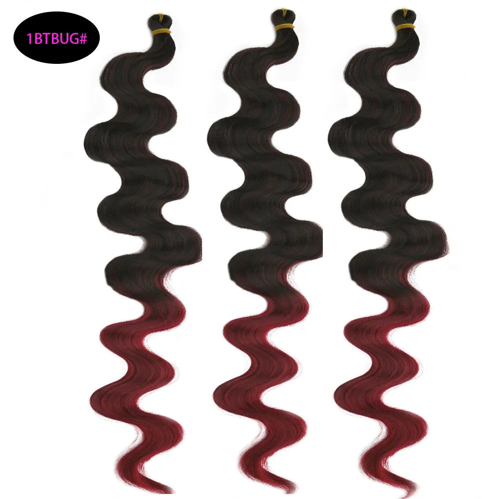 24-inch wine red big wave synthetic wig with braided texture on display