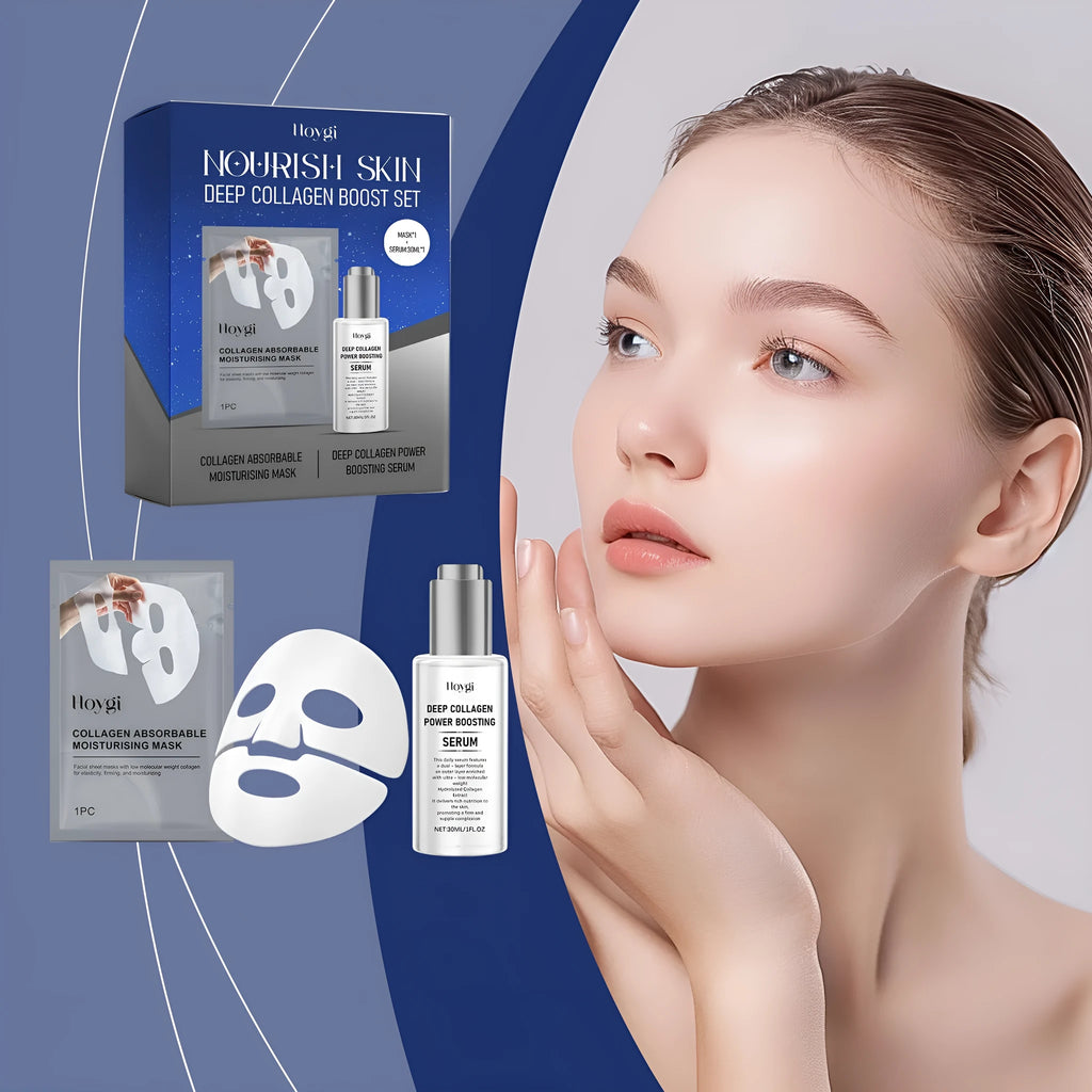 Collagen facial mask kit with 30ml serum essence bottle for moisturising skincare treatment