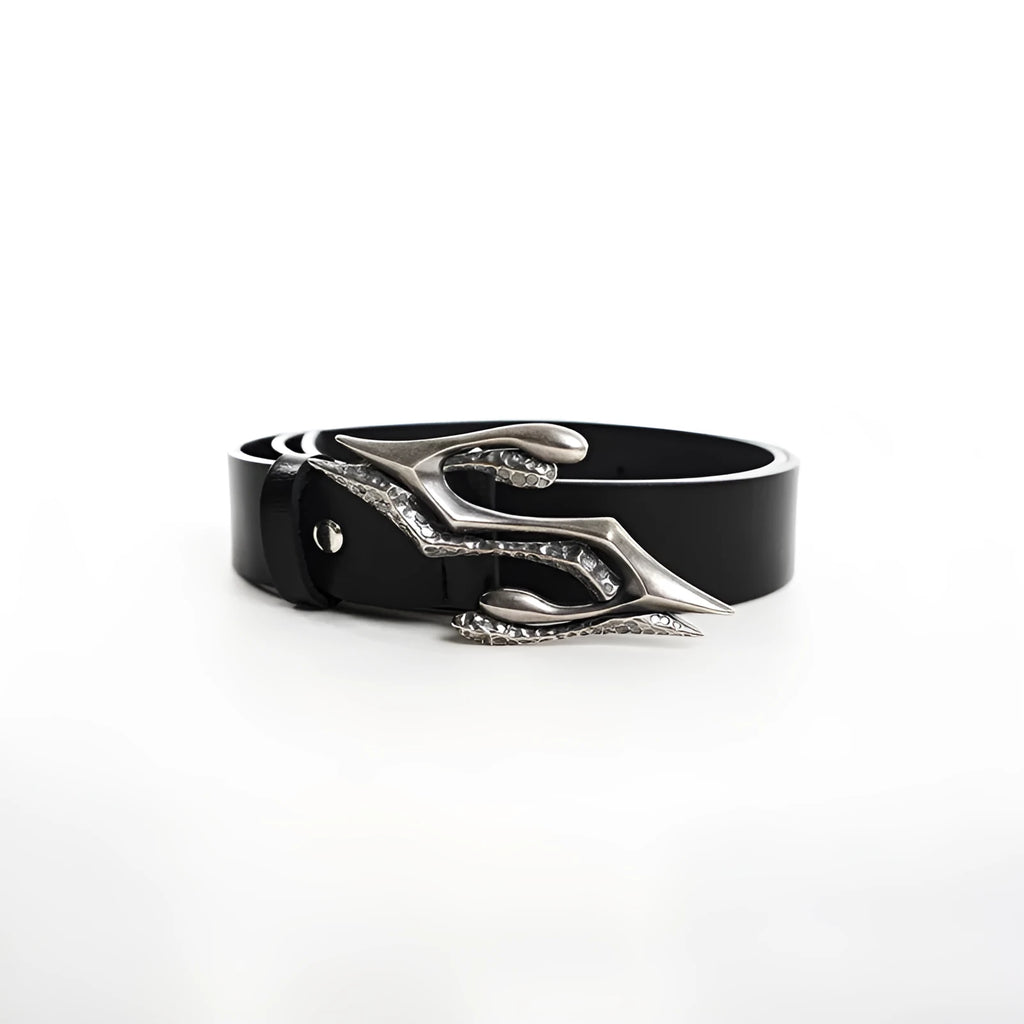 Black men's two-layer cowhide leather belt with a metal letter buckle, length 110cm.
