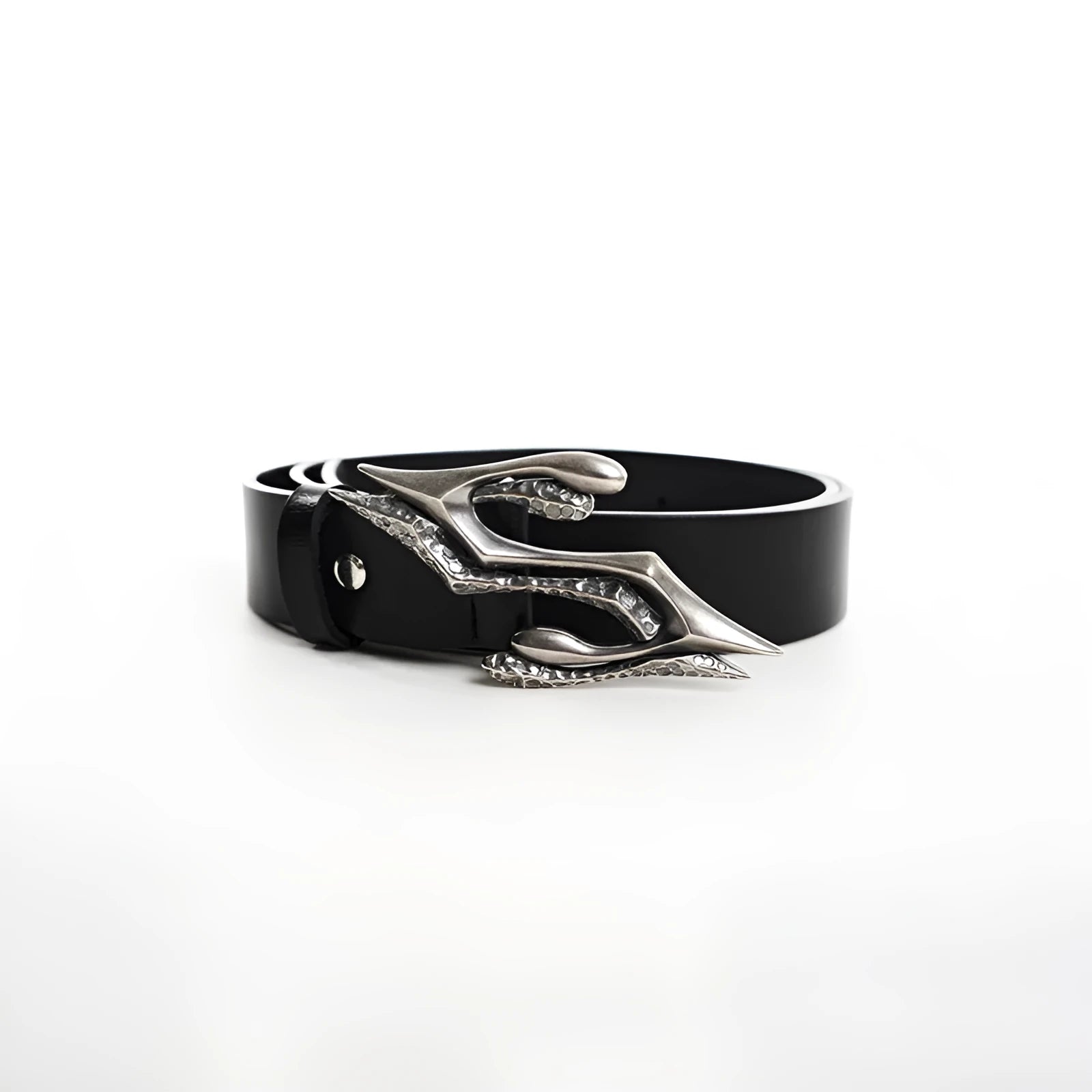 Black men's two-layer cowhide leather belt with a metal letter buckle, length 110cm.