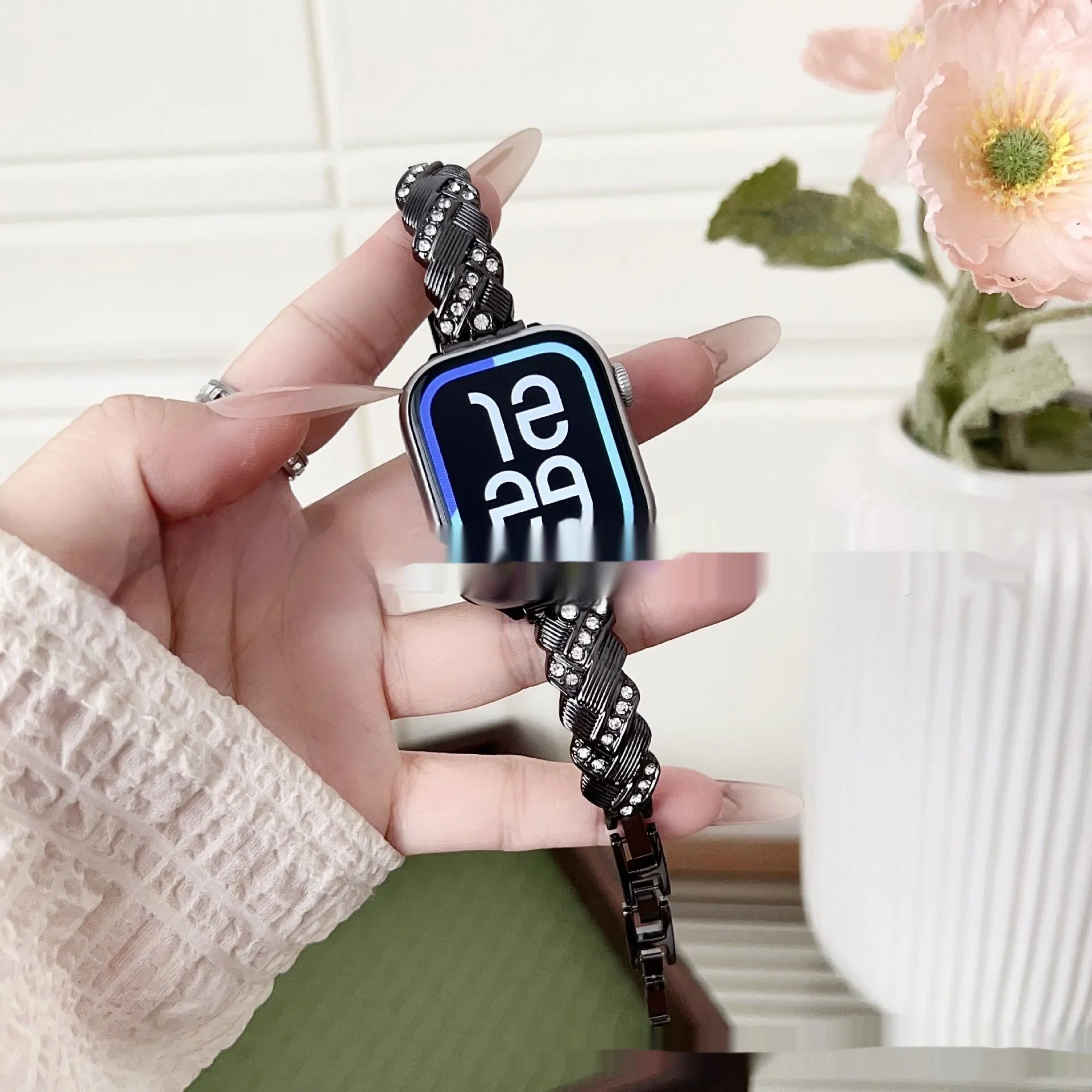 Twist design diamond accent zinc alloy Apple Watch strap in multiple colour options