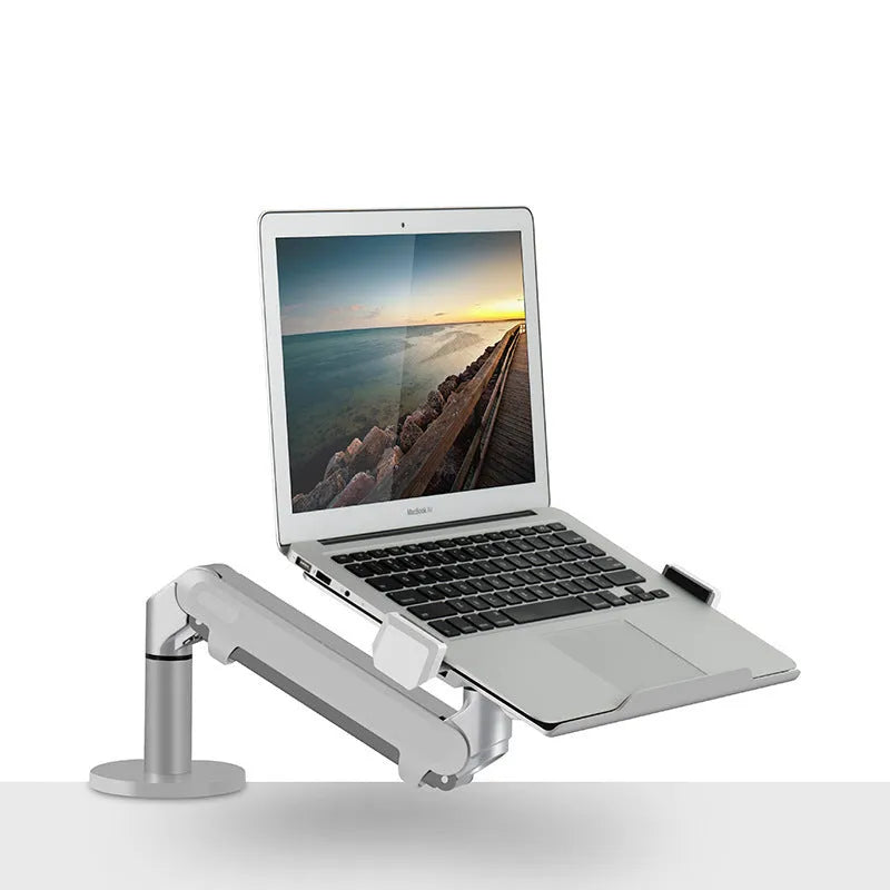 Aluminium computer stand with air pressure arm bracket in black or silver colour