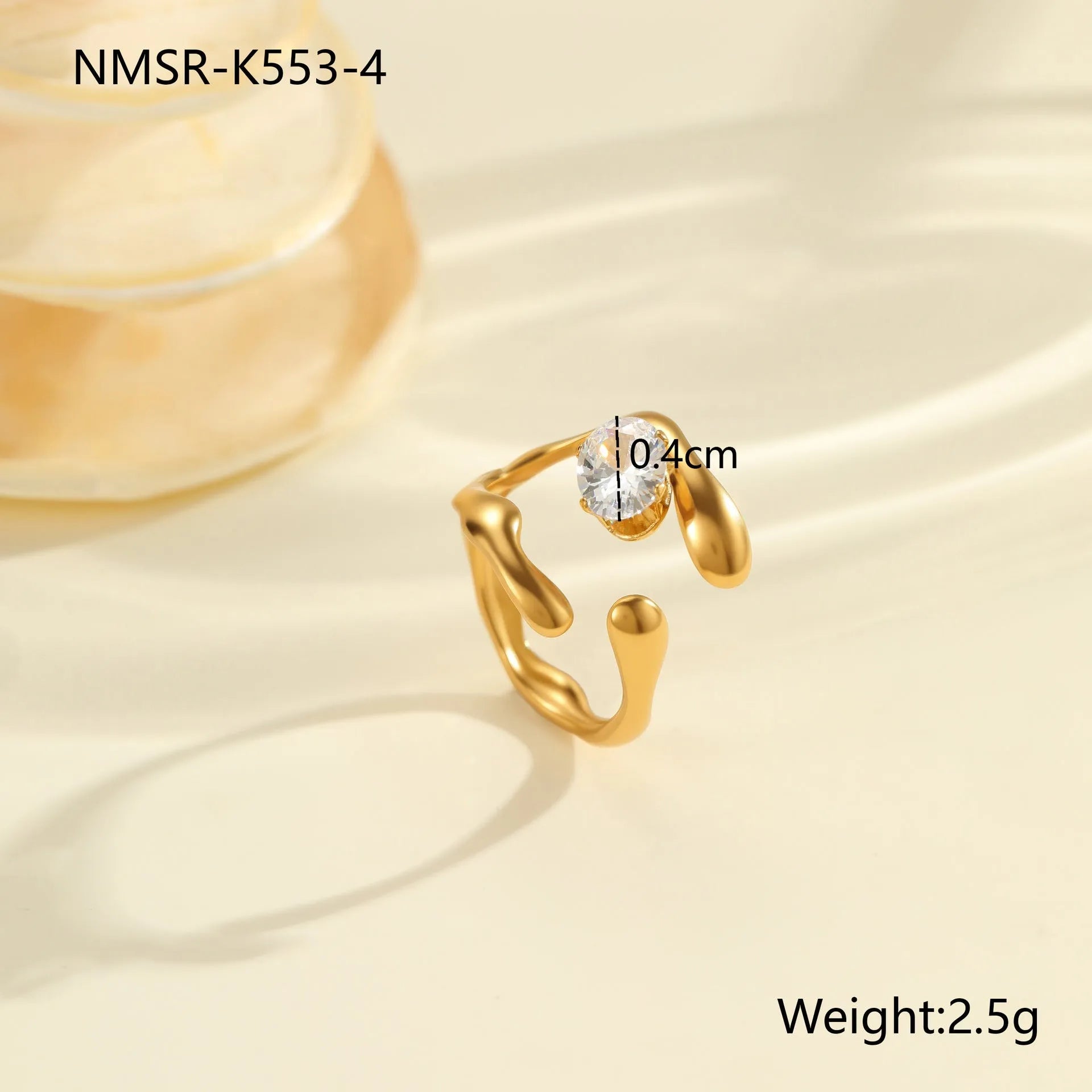 Women's adjustable geometric zircon ring in stainless steel with open mouth design