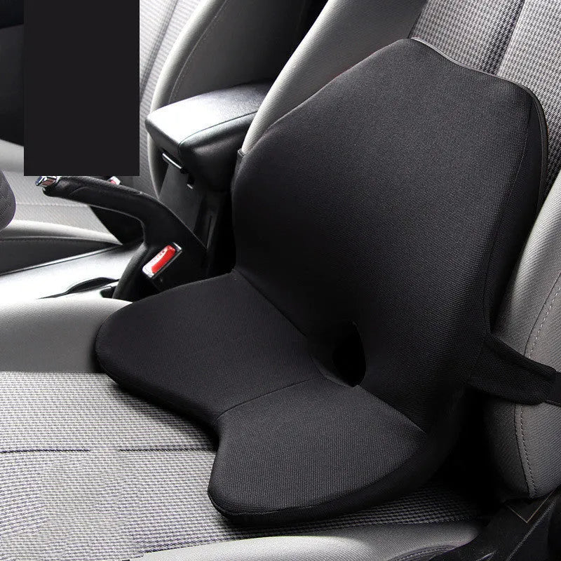 Car memory foam waist cushion with optional headrest in neutral colours for lumbar support while driving