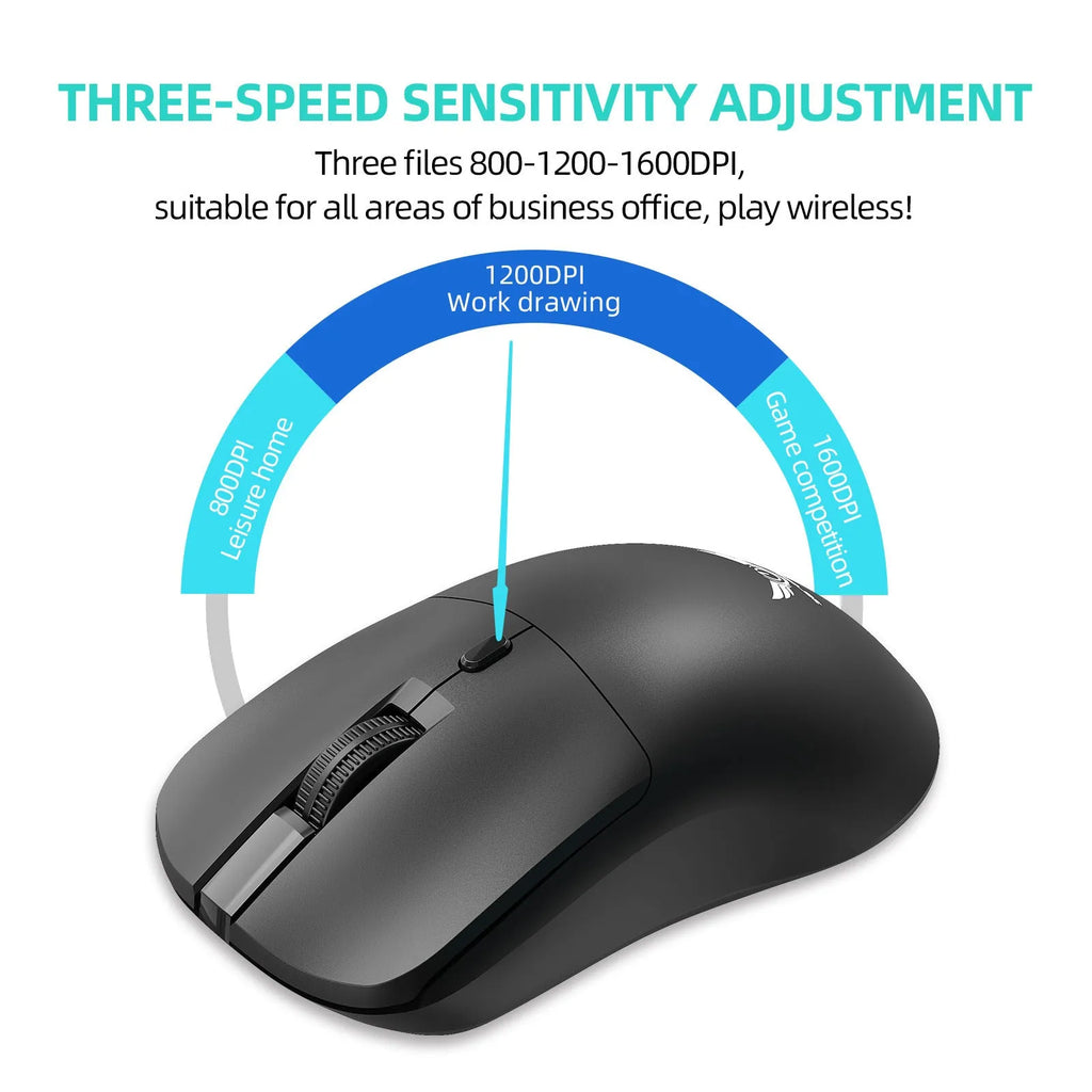 Black wireless mouse with three-gear audio button, photoelectric working mode for laptops