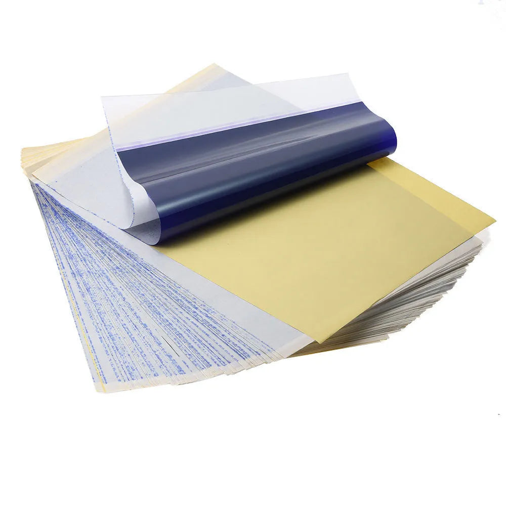 A4 tattoo transfer paper pack with quadruple-copy sheets and transfer paste gel for stencil creation