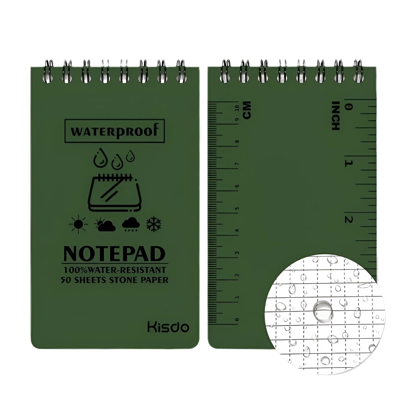 Spiral-bound waterproof office notepad in camouflage colour with stone paper pages.