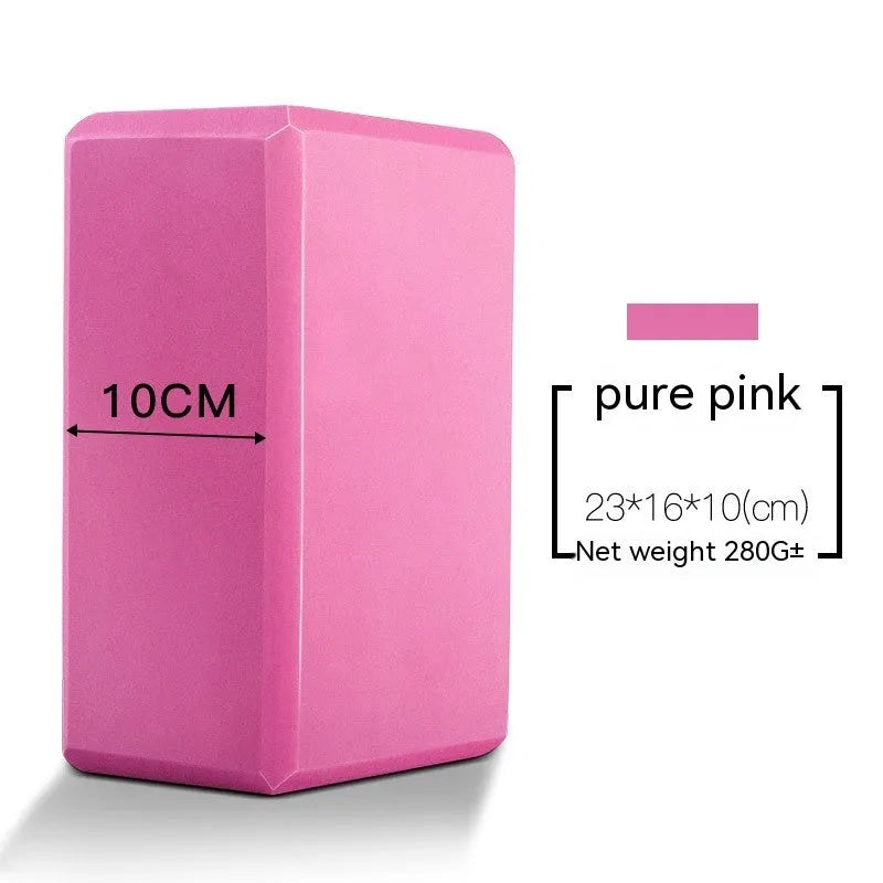 High-density EVA yoga block in a selection of solid colours and printed designs.