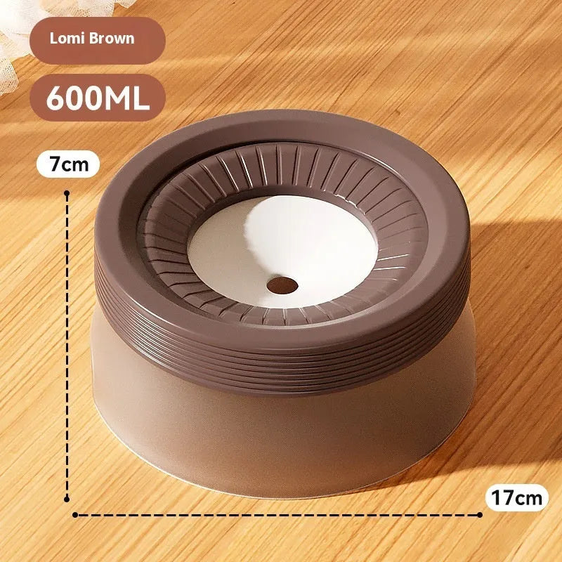 Suspension pet water bowl with non-wet mouth design in blue, green, and brown colour options showing 600ml and 1200ml capacities
