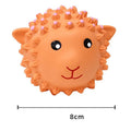 Orange and yellow latex dog toys with spiky surfaces and animal designs
