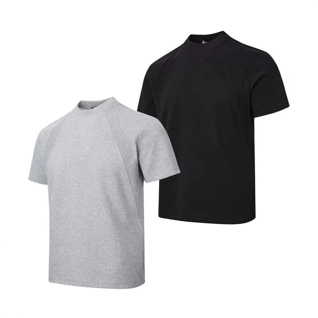 Black air layer stitching short sleeve top with loose fit on mannequin