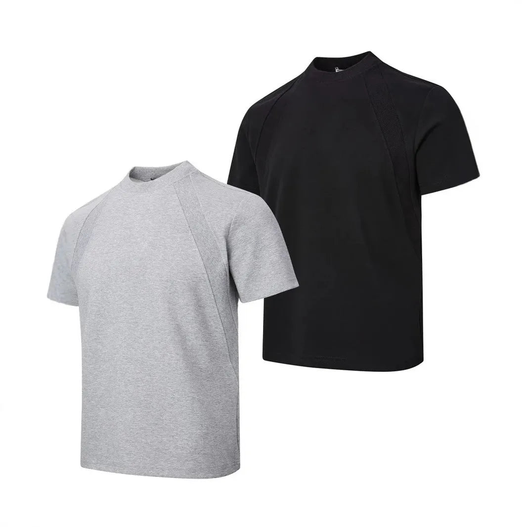 Black air layer stitching short sleeve top with loose fit on mannequin