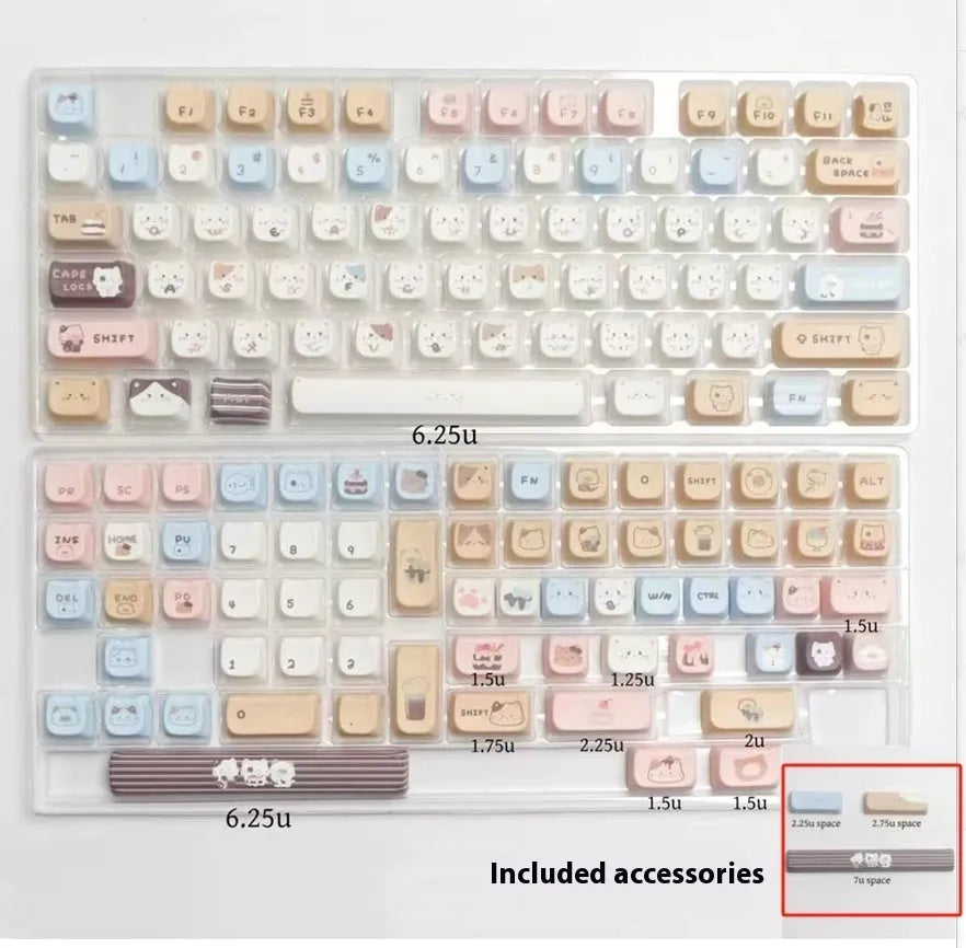 Sea Salt Cat PBT sublimation key cap set showing March past character design on mechanical keyboard