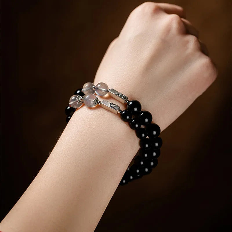 Obsidian Buddha bead couple bracelet DIY kit with 10mm and 8mm stone beads for men and women