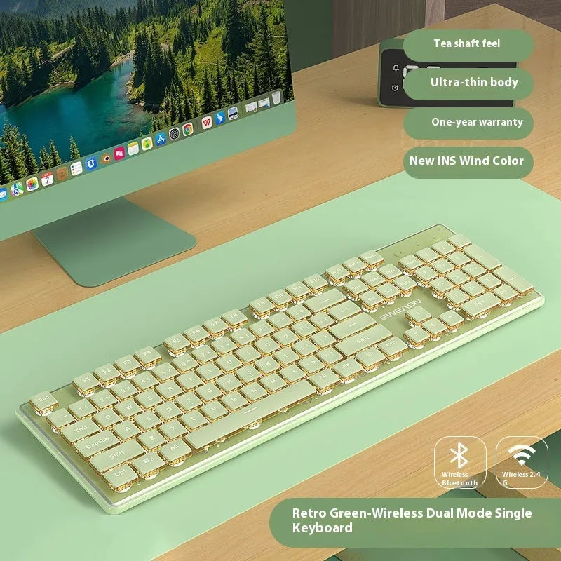 Prewalker V3 wired and wireless keyboard and mouse set in retro green colour on a desk