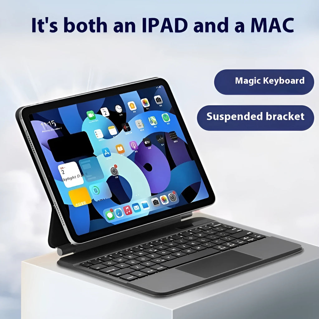 Suspension Magic Control magnetic Bluetooth keyboard case attached to an iPad Pro in black colour.