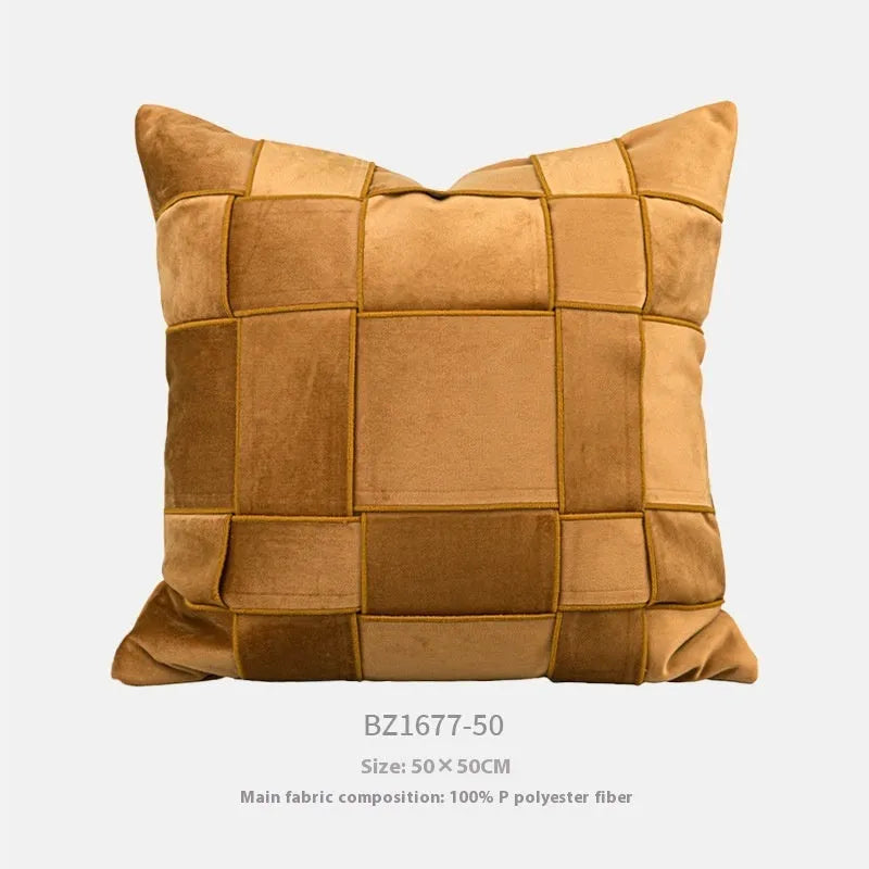 Square chenille woven sofa cushion pillow in beige, measuring 50 by 50 centimetres.