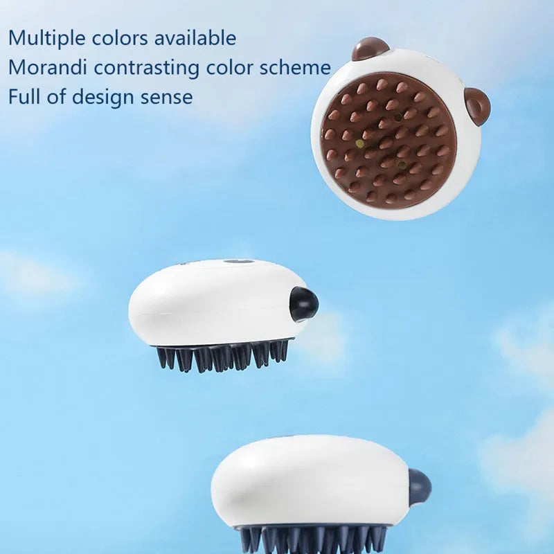 Panda-shaped silicone pet bath brush with soft bristles for cat and dog shower cleaning