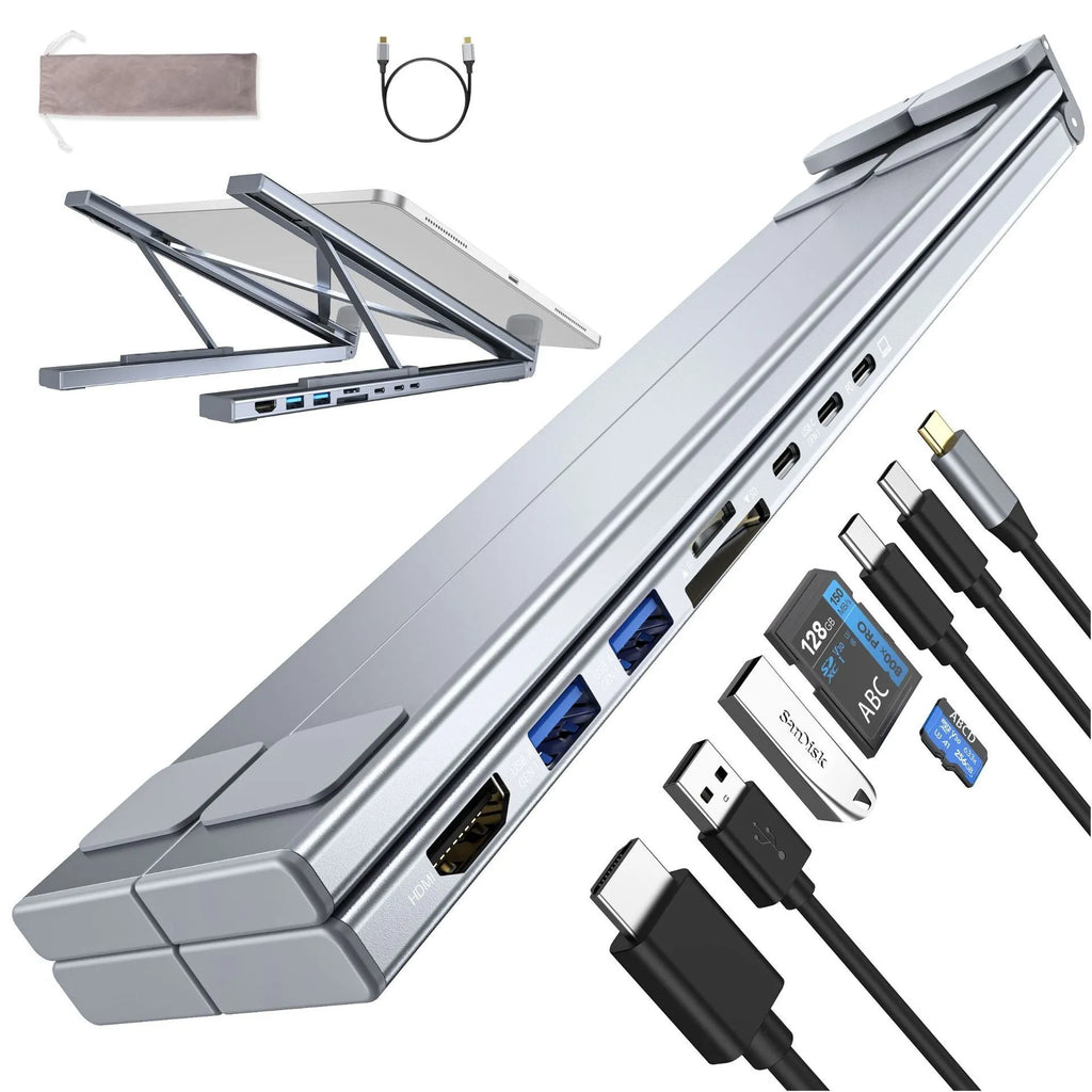 Aluminum folding laptop docking station with 8-in-1 multi-interface hub and 0.6m cable