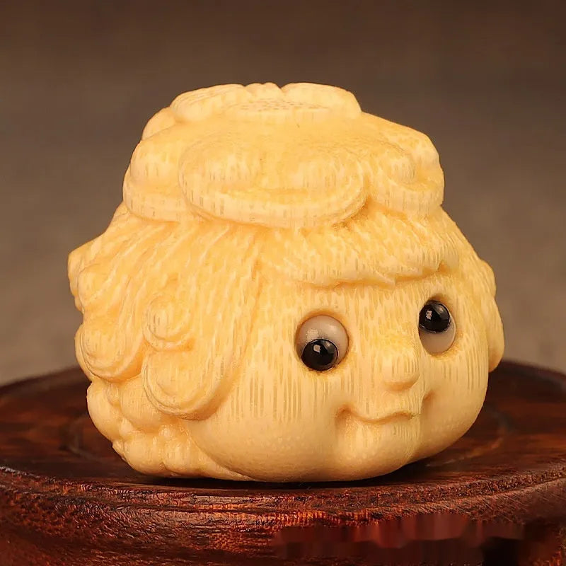 Golden toad princess ornament hand carved from solid bamboo material