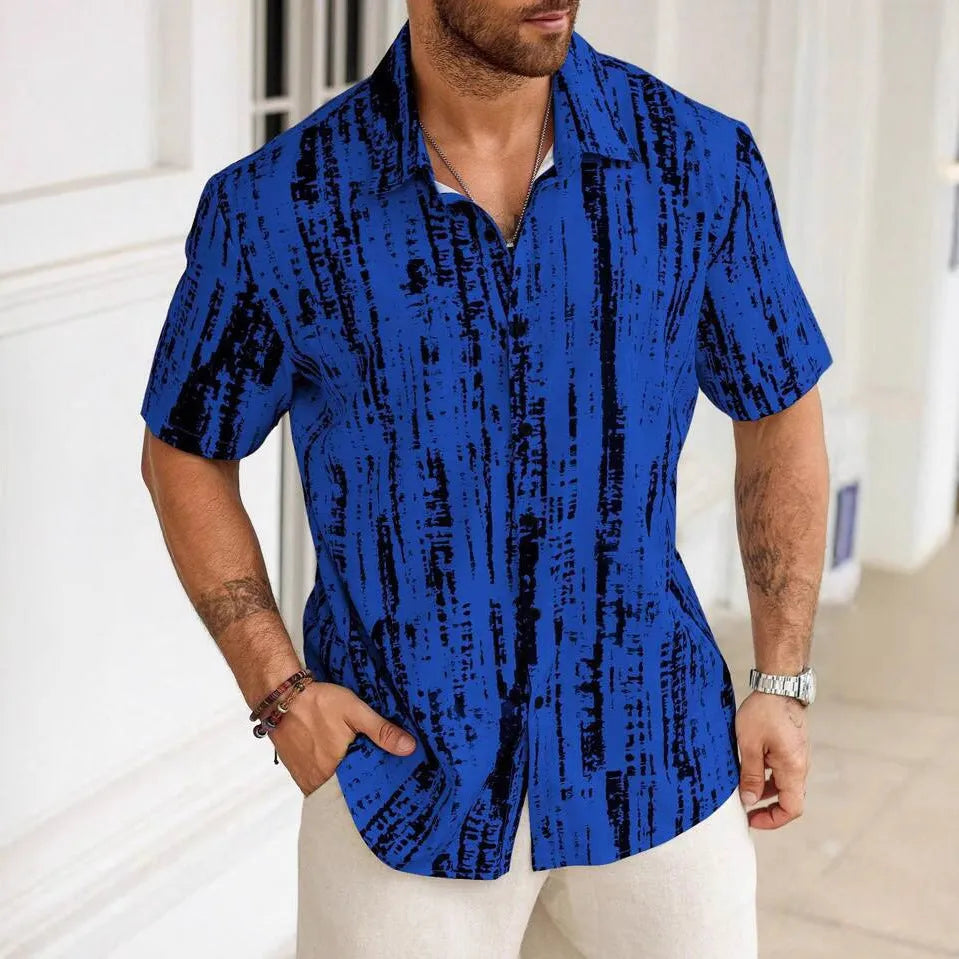 Men's 3D printed stripe shirt in anti-wrinkle polyester for summer casual wear