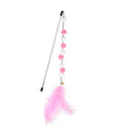 Colourful cat teaser stick with bell and feather toys measuring 31cm long