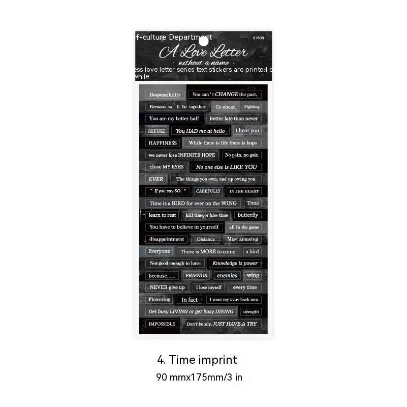 Ins style English quotation stickers in four colours measuring 90 by 175mm