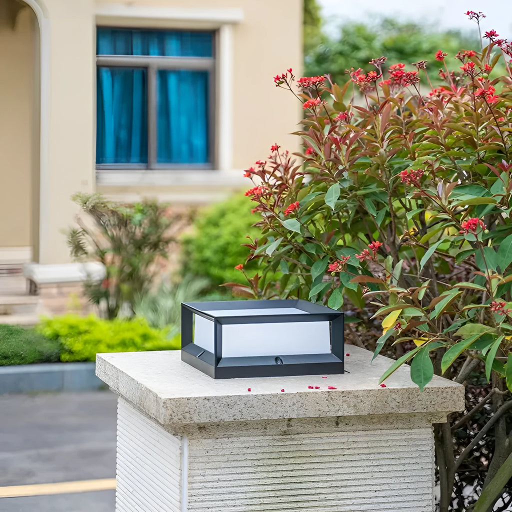 Silver aluminium solar-powered LED column light for outdoor wall mounting.