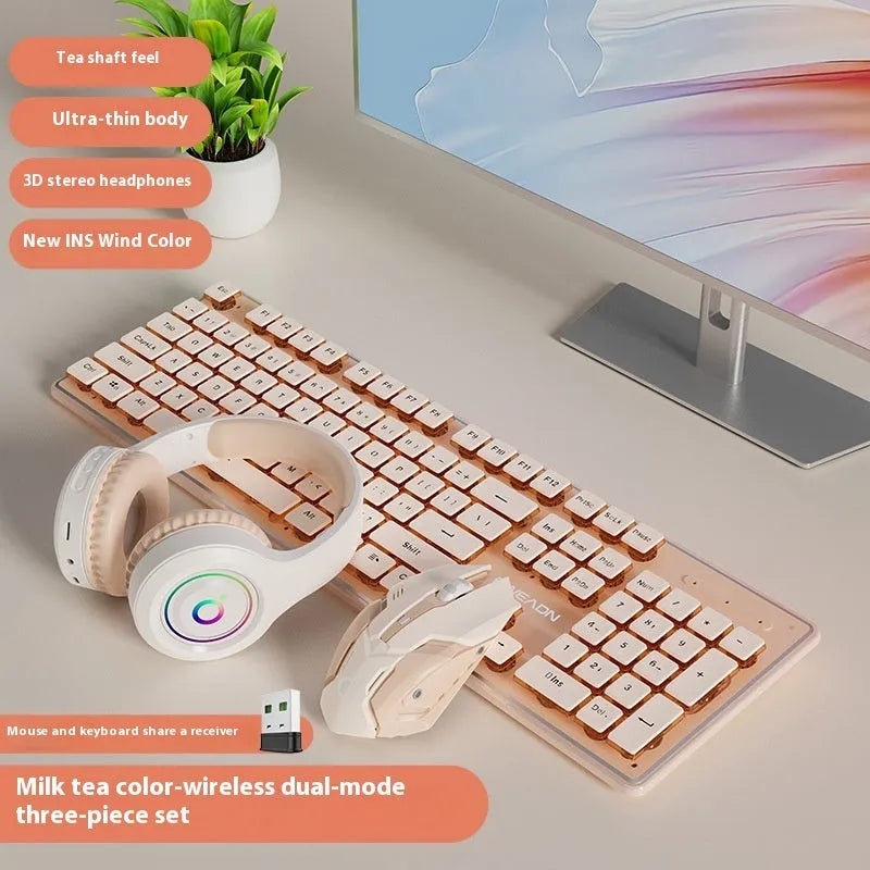 Prewalker V3 wired and wireless keyboard and mouse set in retro green colour on a desk