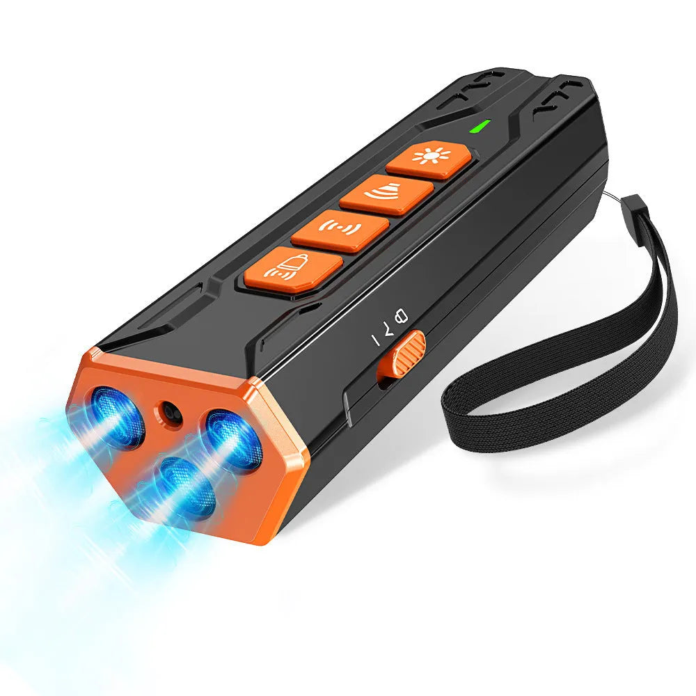 Creative Home Lighting three-head ultrasonic dog trainer in grey-orange and black-orange colour options.