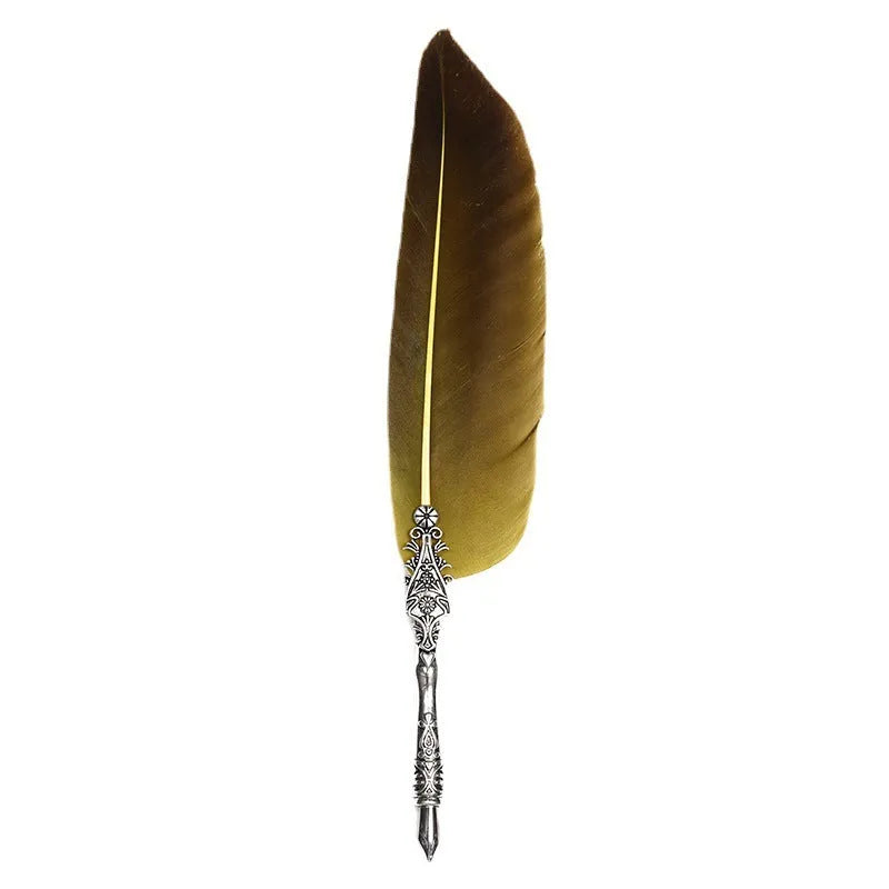 Vintage feather pen with zinc alloy shell in choice of ten colours including black, blue, and red.
