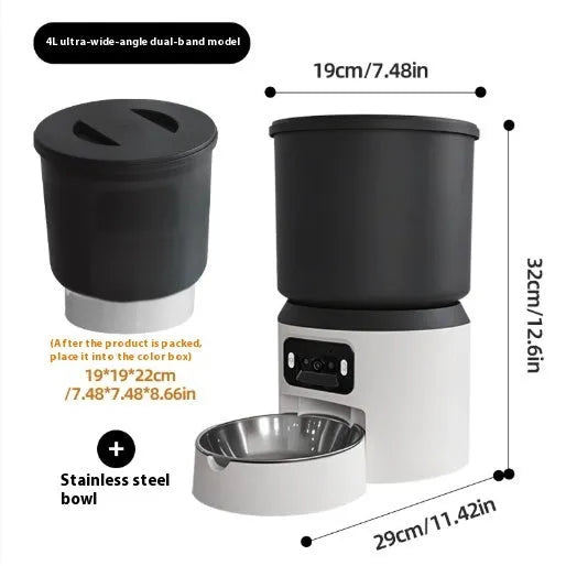 4L smart pet feeder with digital display, food hopper, and stainless steel bowl
