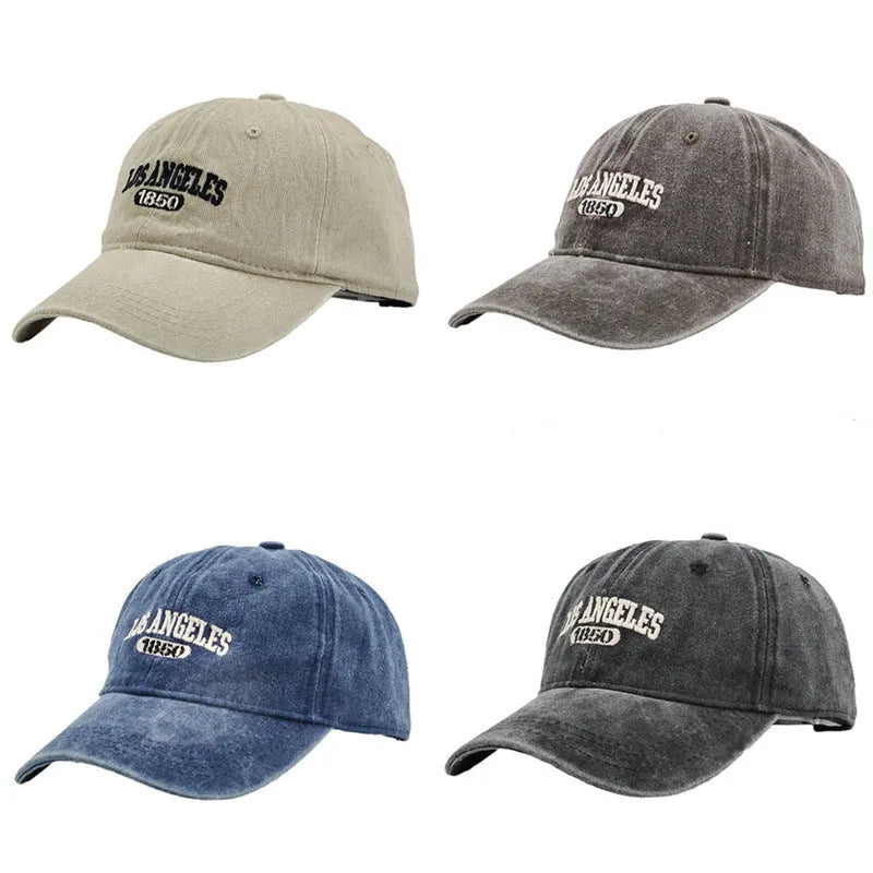 Retro personalised embroidered peaked cap in acrylic fabric with adjustable fit and distressed lettering