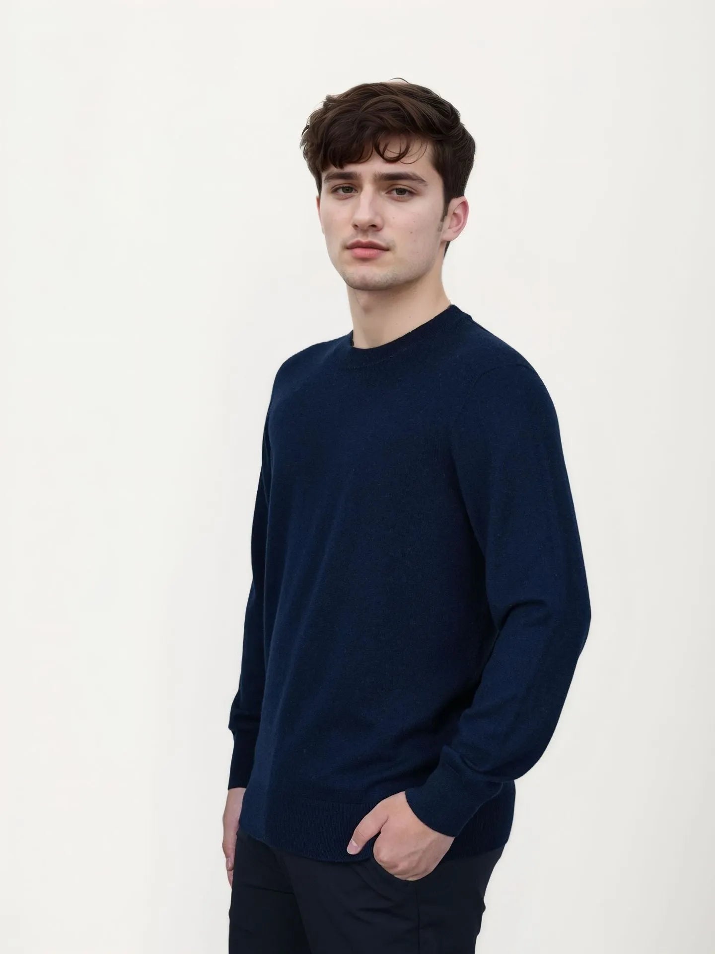 Men's standard wool pullover sweater shown in light camel colour with regular fit and conventional collar
