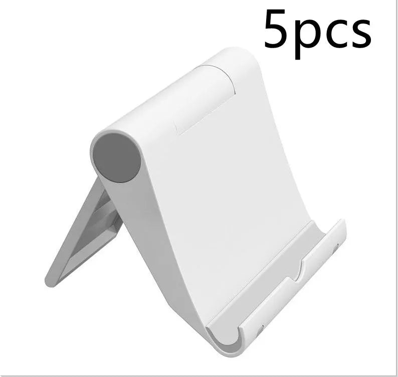 PE folding mobile phone stand in multiple colours showing multi-angle adjustment for tablets and smartphones