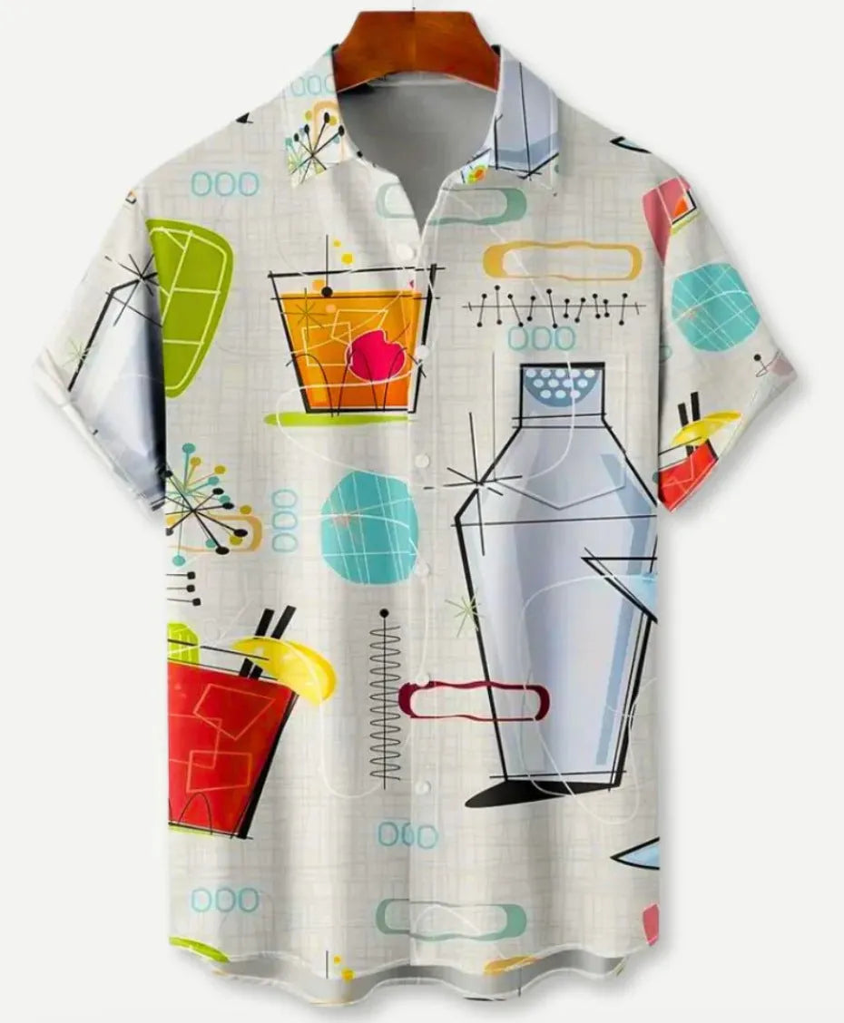 Hawaiian print short sleeve shirt with lapel collar and floral pattern in multiple colour options